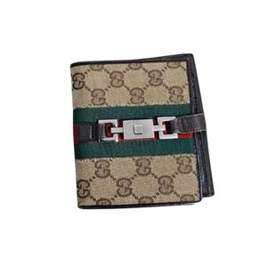 Gucci GG Monogram Wallet Tan Brown Bifold Stripe w/ COA Authentic